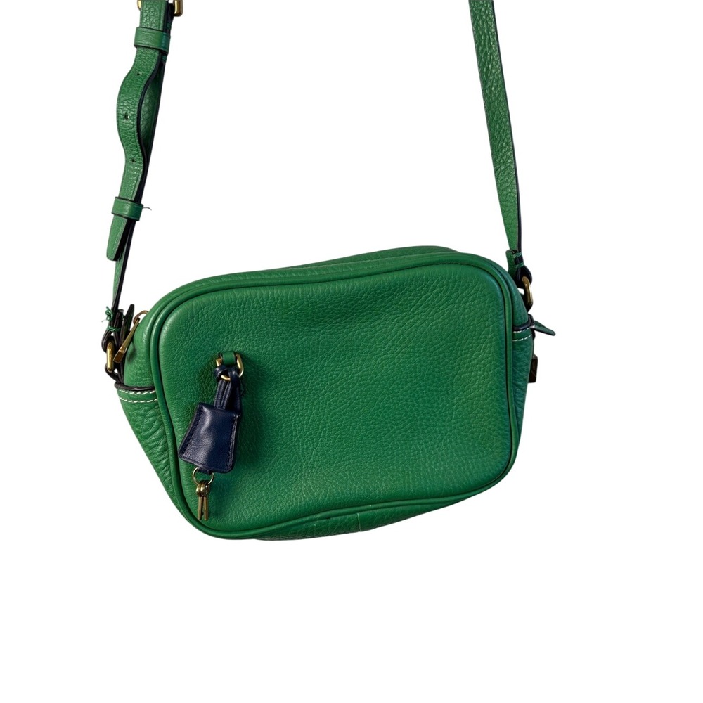 J. Crew Green Pebbled Leather Crossbody with Navy Accent